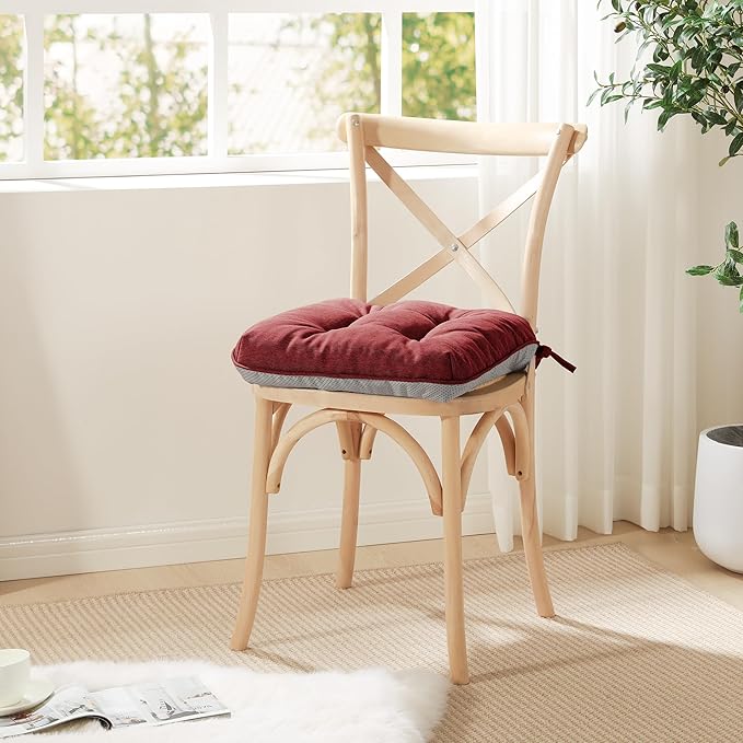 Love's cabin Memory Foam Chair Cushions Set of 4, 15.5"x15.5"x3.5" Indoor & Outdoor Seat Pads for Dining, Kitchen, Office, Patio Chairs - Burgundy