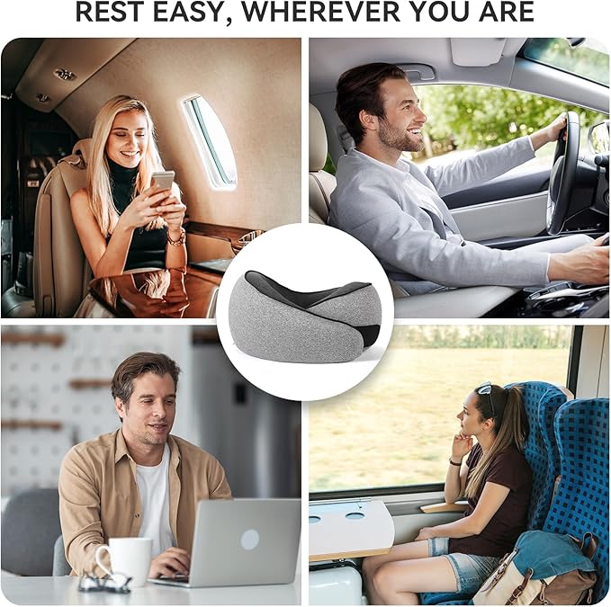 SZXYX Travel Pillows - 100% Pure Memory Foam Neck Pillow for Airplanes, Comfortable Breathable Cover, 360° Support Stowable Pillows for Sleeping, Car, Airport Travel Essentials Dark Grey