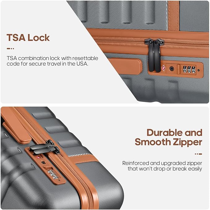UKEIN Luggage Sets 3 Piece, Carry On Luggage 20In With Spinner Wheels,PC Hardside Suitcase Set with TSA Lock,Durable Carry On Suitcase With Travel Backpack for Men (Grey, 3 piece set (20inch))