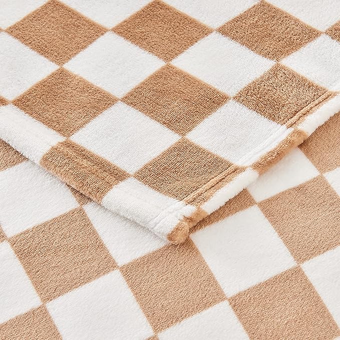 Checkered Blanket Flannel Throw Blankets Soft Cozy Checkered Grid Print Chessboard Gingham Pattern Throws for Bed Sofa Couch for All Seasons, 50x60 Inch, Blonde