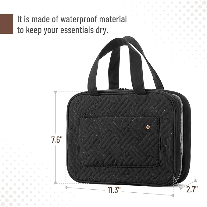Ms. Pen- Travel Toiletry Bag Organizers, Black, Makeup Travel Bag for Toiletries with Hanging Hook, Water-Resistant