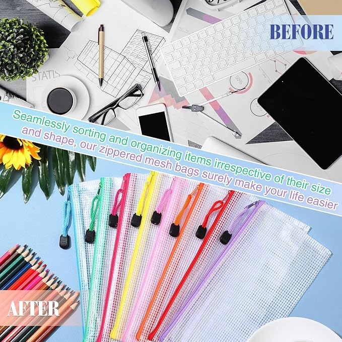 Jetec 32 Pcs Mesh Zipper Bags Toy Storage Bikini Organizer Bag Bolsas Para Guardar Trajes De Bano Waterproof Zipper Reusable Pouch Puzzle Multipurpose for Storage Office(Stylish Color,9.5 x 4.5 Inch)