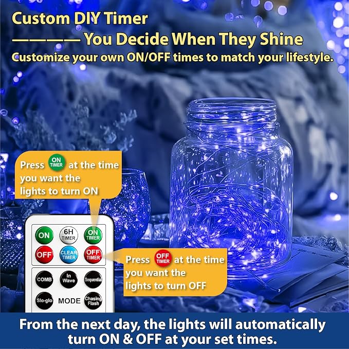 HXWEIYE 6 Pack Rechargeable Fairy Lights with Remote, 7ft 20LED | Battery Operated, 8 Modes & DIY Timer, Mini Twinkle String Light for Mason Jar Wedding Table Wreath Christmas,Blue
