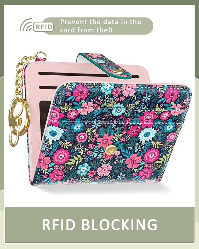 Aiawoxc Womens Wallet, RFID Small Wallets for Women, Slim Compact Credit Card Holder, Cute Leather Bifold Ladies Purse with Zipper Coin Pocket and ID Window, Colorful Flowers