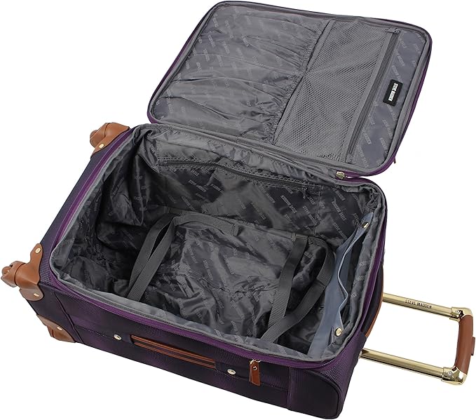 Steve Madden Designer-Gepckkollektion Leichter Softside-Koffer fr Damen und Herren strapazierfhige 50,8 cm groe Tragetasche mit 4 rollenden Spinner-Rdern, Shadow Purple, 20in, Carry on Bag With