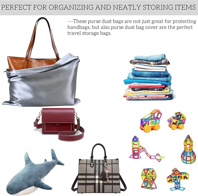 7 Pack Dust Bags for Handbags Storage Silk Cloth Bag With Drawstring Large Storage Pouch for Handbag Purse Shoes Boots