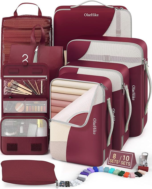 8 Set Packing Cubes for Travel, Gifts for Women Mom,Anti-Tearing Suitcase Organizer for Luggage with Shoe & Hanging Toiletry Bag,OlarHike Vacation Essentials & Accessories for Cruise Ship