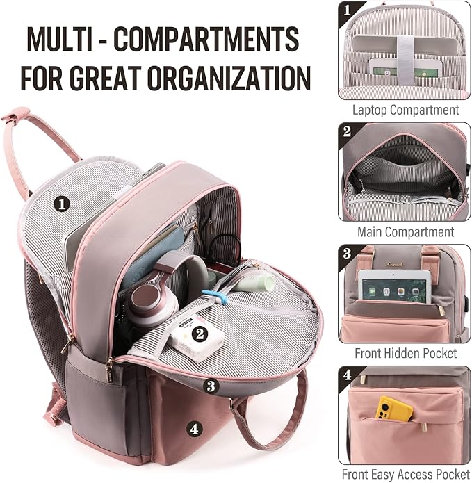 LOVEVOOK Laptop Backpack for Women 15.6 Inch Laptop Bag with USB Port, Fashion Waterproof Backpacks Teacher Nurse Stylish Travel Bags Vintage Daypacks Bookbag for College School Work