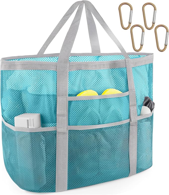 SRISE Mesh Beach Bag - Large Beach Tote Bag for Family Beach Bag for Toys & Vacation Essentials