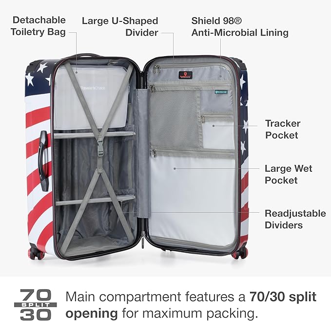 Traveler's Choice Maxporter II Polycarbonate Hardside Trunk with Spinner Wheels, American Flag, 31-Inch Large Trunk