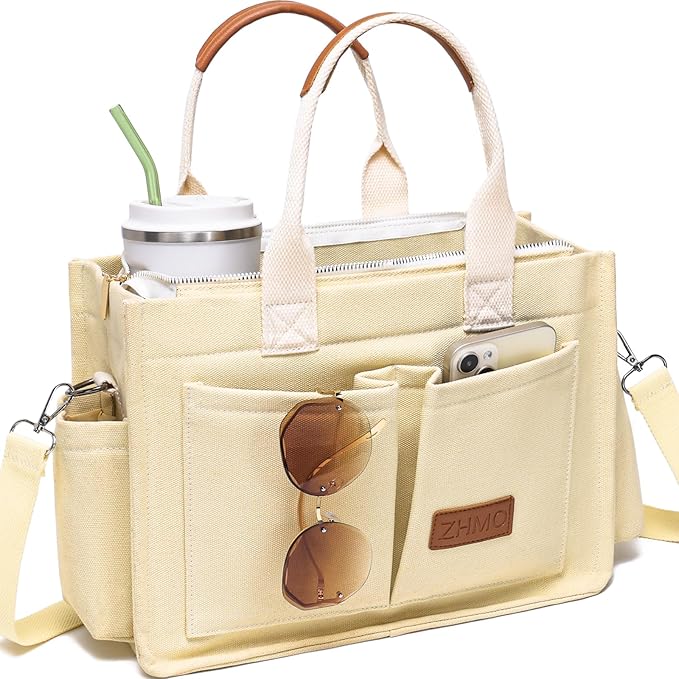 ZHMO Canvas Tote Bag for Women,Women's Bags Crossbody Bags Work Laptop Tote Bag Large Handbags Purse for Travel Nurse Teacher