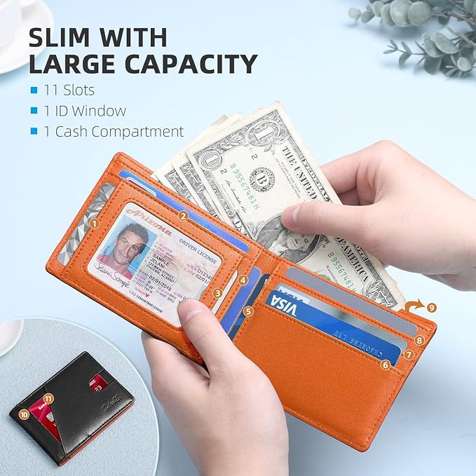 Zitahli Bifold Wallets for Men - Slim RFID Leather Credit Card Holder for 6-11 Cards, Minimalist Thin Wallet with ID Window & Cash Slot,Front Pockt Carteras Para Hombres, Birthday Gifts for Men | Slim, RFID Blocking, Premium, Front Pocket, Gift Box, Le...
