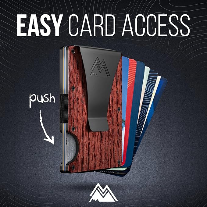 Mountain Voyage Co Minimalist Wallet for Men & Women - Slim RFID Wallet, Scratch Resistant, Credit Card Holder & Money Clip, Easily Removable Money & Cards, (Red Wood Carbon)