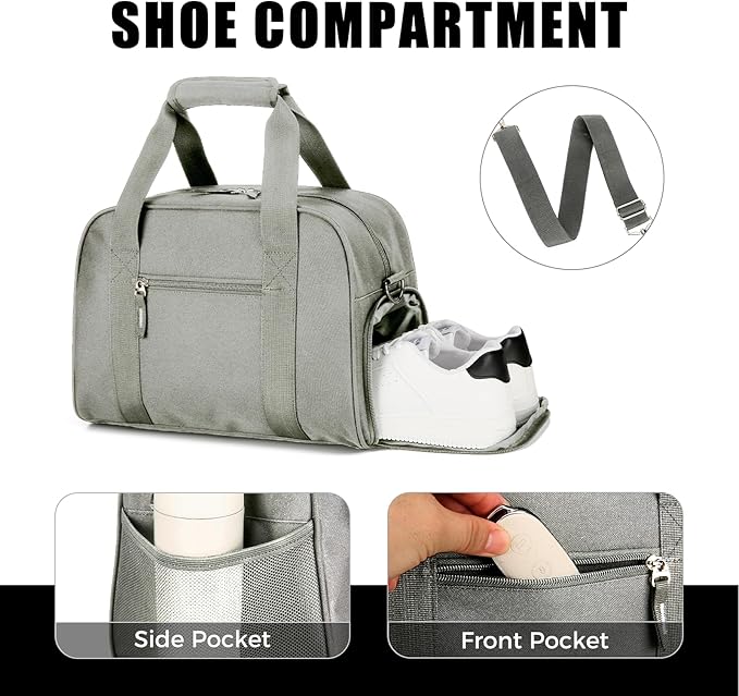 SeaRock 14 inch Small Gym Bag for Men & Women, Mini Duffle Bag with Shoe Compartment, Carry On Duffel Bag for Travel Sports, Gray