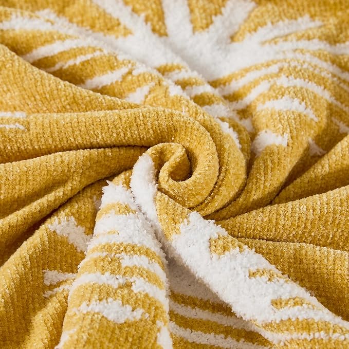 Throw Blanket, Chenille Microfiber Blankets for Couch, Soft Cozy Fluffy Warm Knitted Sunset Blanket for Sofa, Bed, Chair, Reversible Fuzzy Plush Lightweight Decorative Blanket, 50x60 inches