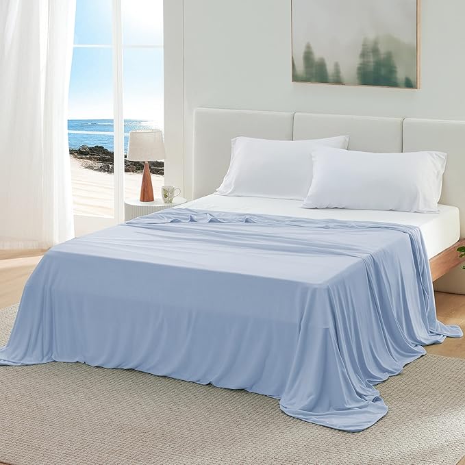 Bedsure Light Blue Cooling Blanket King Size for Hot Sleepers - Summer Cold Blanket for King Size Bed with Rayon Derived from Bamboo, Ice Cool Cold Arc-Chill Thin Summer Bedding Essentials, 108x90
