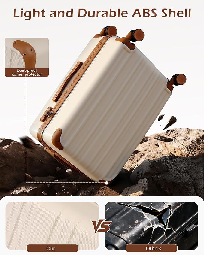 Coolife Carry On Luggage, Suitcase with Durable and Lightweight, carry on suitcase with ABS Hardshell, Dual Spinner Wheels, TSA Lock, and YKK Zipper (apricot white, S(20in)_carry on)
