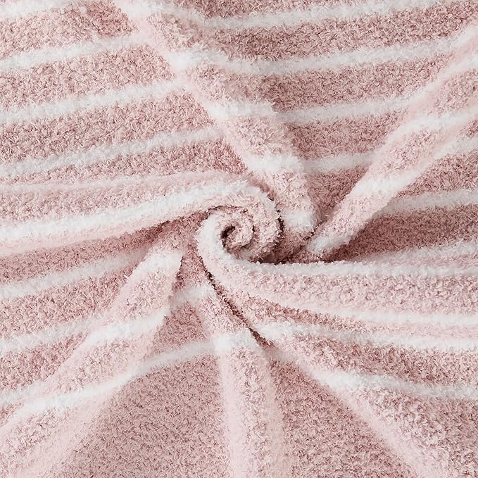 Throw Blanket, Pink White Soft Cozy Fluffy Striped Throw Blankets for Couch, Sofa, Bed, Chair, Warm Fuzzy Plush Lightweight Decorative Stripe Blanket, 50x60 inches
