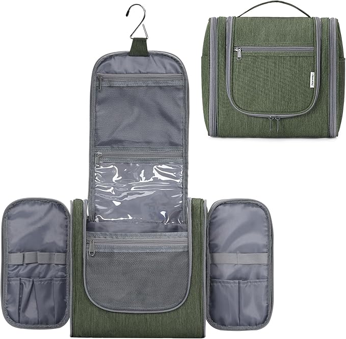 Narwey Hanging Toiletry Bag for Women Travel Makeup Bag Organizer Toiletries Bag Men for Cosmetics Essentials Accessories (Large, Army Green)