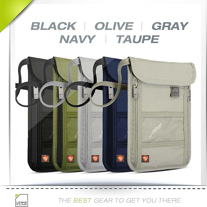 Lewis N. Clark RFID Blocking Stash Neck Wallet, Travel Pouch Passport Holder for Women & Men, Black