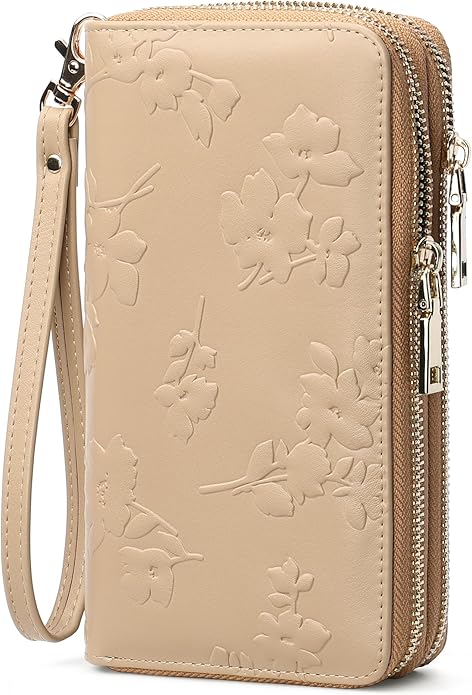 yiijay Womens Wallet RFID Blocking Large Capacity Vegan Leather Double Zip Wristlet Wallet Card Holder Travel Ladies Clutch