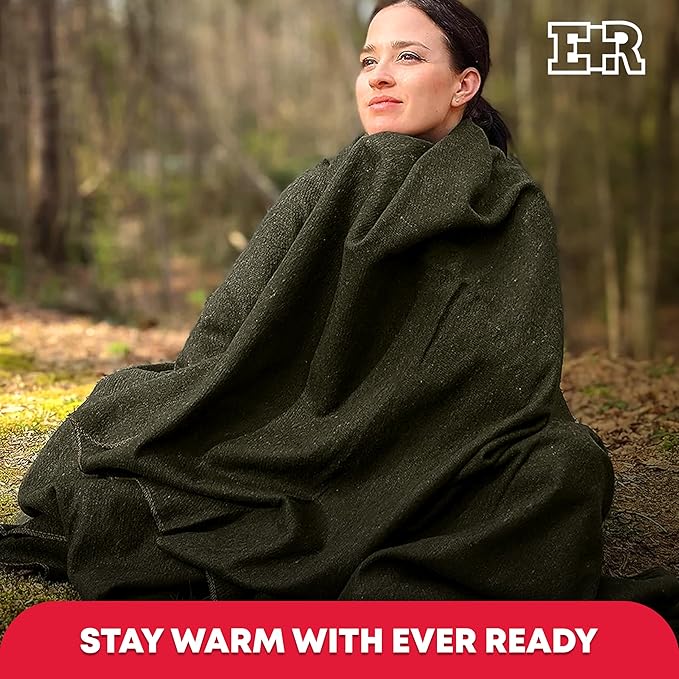 Military Wool Blanket - 80% Wool, Washable, Perfect for Outdoors, Camping, Picnic, Travel, Car & Bushcraft Emergency Blanket, 96" x 66", 5 lbs. - Olive Drab Green - Twin