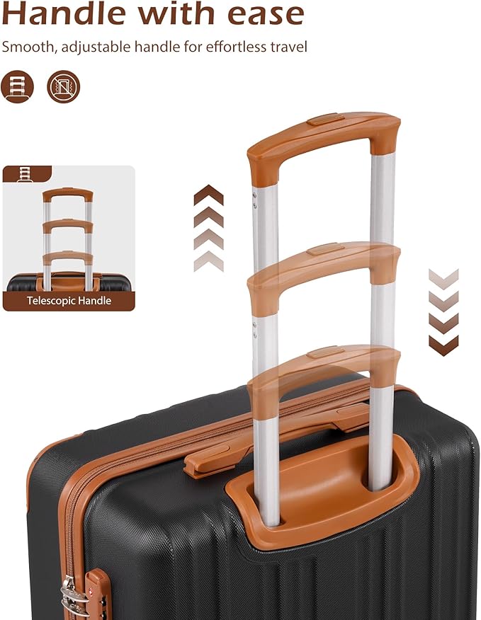 Coolife Luggage, Suitcase with Durable and Lightweight, Checked Luggage with ABS Hardshell, Dual Spinner Wheels, TSA Lock, and YKK Zipper (apricot black, M(24in))