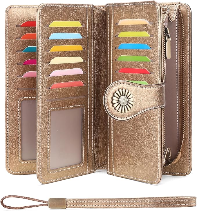 SENDEFN Wallets for Women Leather Credit Card Holder with RFID Blocking Large Capacity Wristlet | with RFID Blocking, Large Capacity, Wristlet, with RFID Blocking, Large Capacity, Wristlet