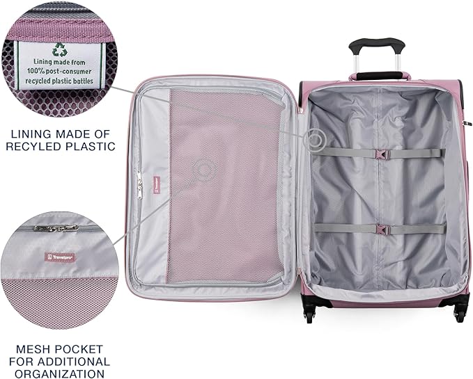 Travelpro Maxlite 5 Softside Expandable Luggage with 4 Spinner Wheels, Lightweight Suitcase, Men and Women, Orchid Pink Purple, Checked-Medium 25-Inch