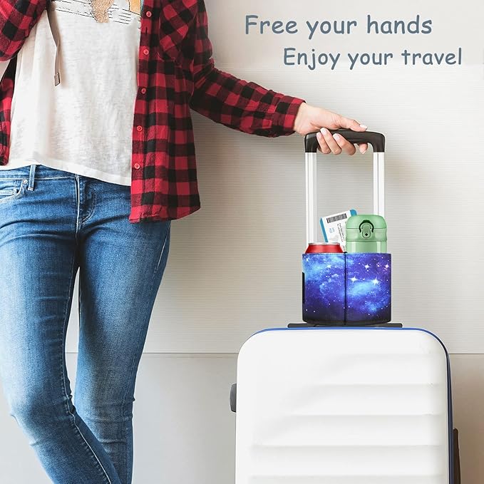 ACdream Luggage Cup Holder, Suitcase Drink Carrier, Free Hand Portable Water and Coffee Caddy Attachment, Flight Attendant Gift Gadgets, Airport Travel Accessories for Airplane, Blue Sky