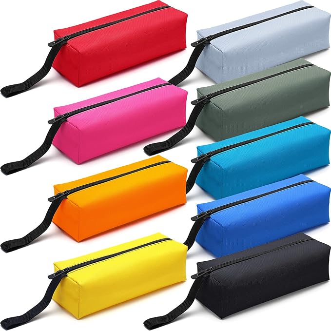 9 Packs Small Tool Pouch Zipper Tool Bags Canvas Waterproof Versatile Hand Zippered Tool Pouches Heavy Duty Multipurpose Zipper Tool Pouch Tote Bag for Organizer Storage (9.8 x 3.3 x 2.7 Inch)