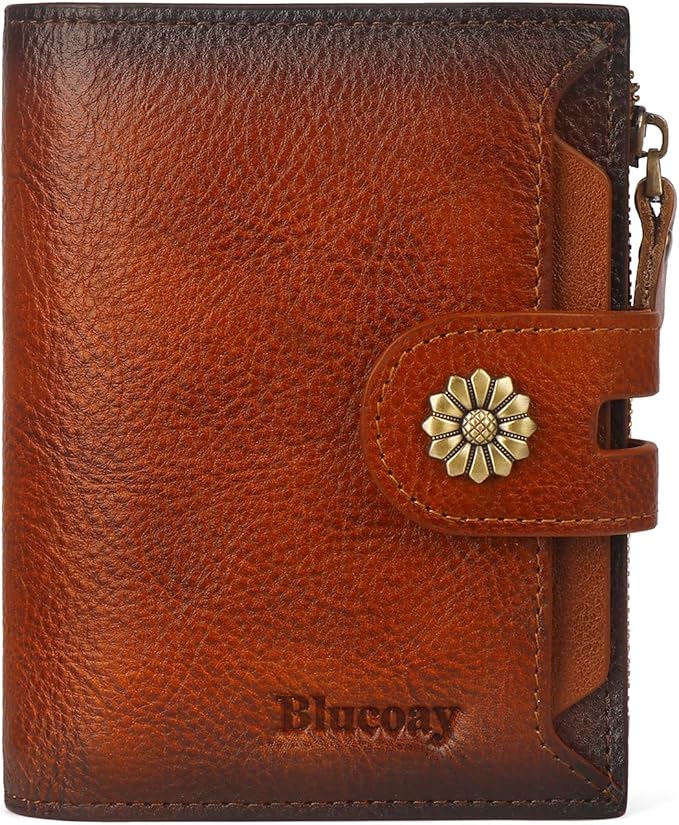 Wallet Women,RFID Blocking Leather Womens Wallet Bifold Compact Card Holder Small Wallet for Women with Removable ID Window Brown