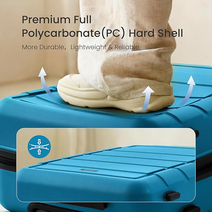 SHOWKOO Full PC Hardshell Luggage Sets, 20/24/28 In Suitcase with TSA Lock & Spinner Wheels, Lightweight Durable Travel Luggage