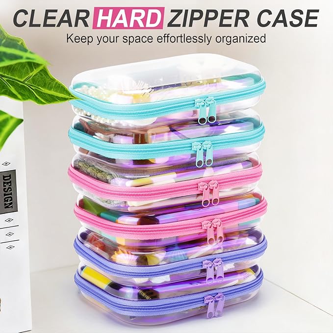 Sanwuta 6 Pcs Clear Hard Zipper Case Plastic Zipper Pouches Transparent Makeup Bag Pencil Case Pouches Toiletry Diaper Bag for Travel Toy Storage Organizer Bins(Holographic,7.87 x 5.9 x 2 Inch)