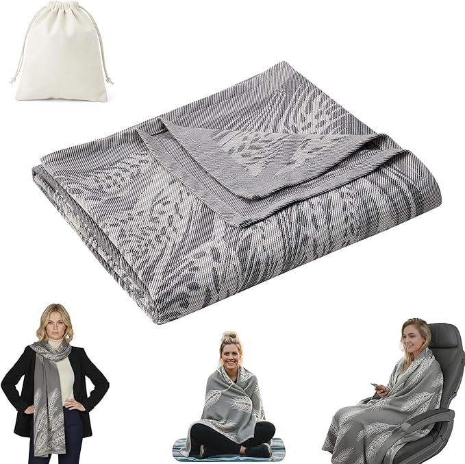 Travel Blanket Airplane - Ultra Soft & Lightweight Knit Design Compact Airplane Blanket,53x72 Inch,Stylish Travel Shawl Wraps for Flights,Office,Home Use,Travel Essentials & Gifts