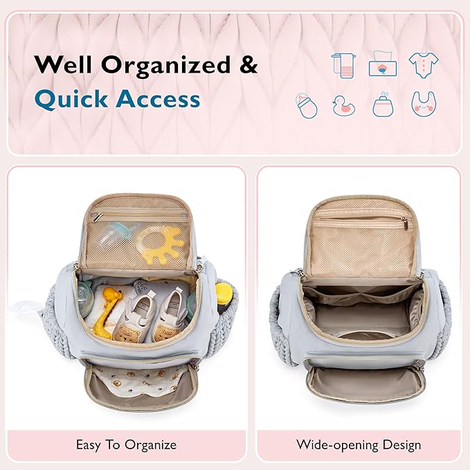 mommore Diaper Bag Small Diaper Backpack Stylish Toddler Baby Mini Maternity Bags Travel Backpacks with Insulated Pockets, Changing Pad, Stroller Straps