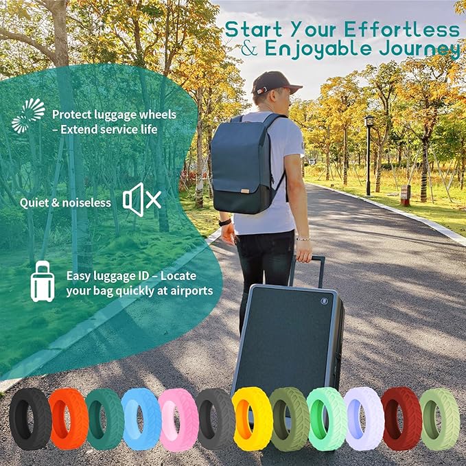 8-Pack Red Luggage Wheel Covers (Fits 2"-2.4" Double Wheels) & 2-Pack Black Handle Wraps - Silicone Tire-Textured Wheel Protectors, Wet-Suit Material Handle Grips for Travel