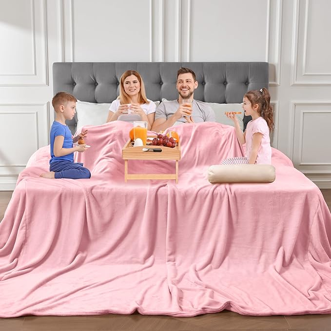Big Oversized Soft Fleece Blanket, Huge California King Blanket for Whole Family, Bed, Sofa, Couch, Travel and Camping 120x120 Pink