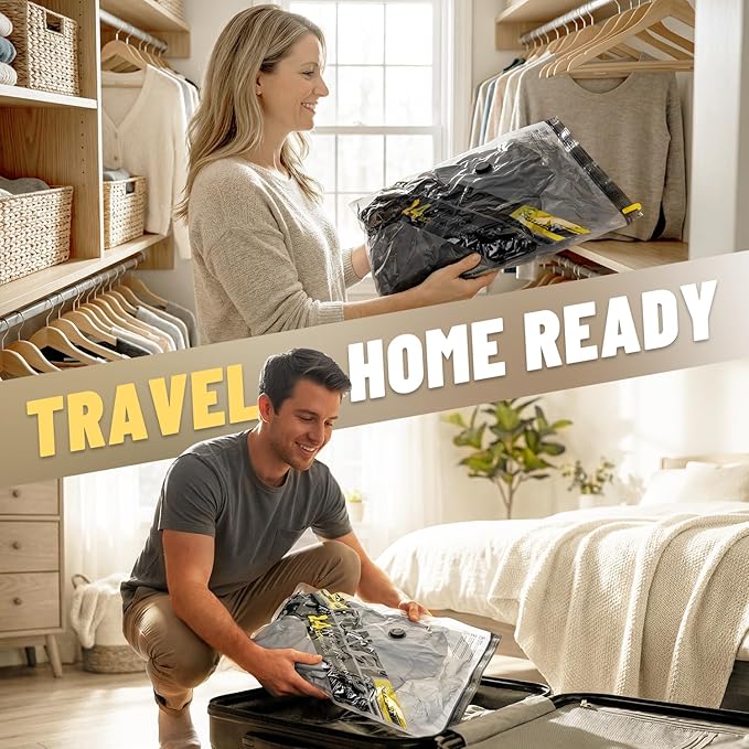 Cordless Vacuum Bags for travel - 20 Pack Rechargeable Wireless Vacuum Seal Bags for Clothing Travel, Space Saver vacuum storage bags with pump for Clothes, Blankets & Luggage Organization