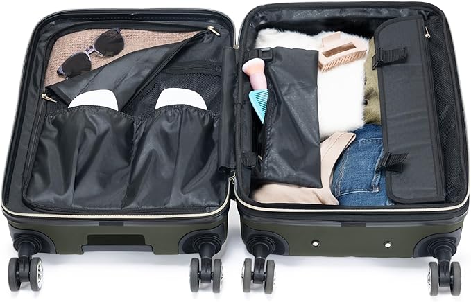 Kenneth Cole REACTION Madison Square Lightweight Hardside Chevron Expandable Spinner Luggage, Olive, 2-Piece (20" Carry On + Sophie Backpack)