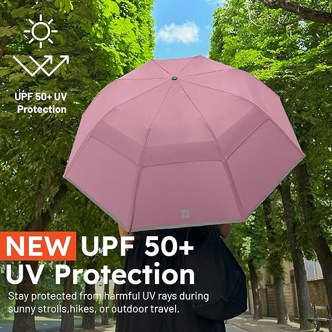 Weatherman Premium Collapsible Travel Umbrella - Windproof, Compact, Easy Auto Open - Resists Up to 55 MPH Winds - Perfect for Rain, Wind, Backpack, Car - Folding Umbrella (Sunlit Butter)