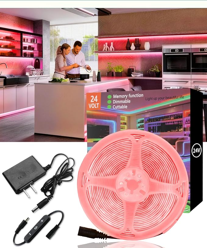 Red COB 30Ft LED Strip Lights 24V Dimmable High CRI95+ Ultra Bright Flexible LED Tape Lights LED Lights Strip Rope Lights for Romantic Wedding Anniversary Home Bedroom Indoor Decorative Lighting