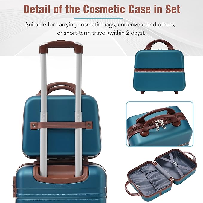 Merax Luggage Set 2 Piece Suitcase Set with Cosmetic Case Expandable Spinner Wheels Vintage Luggage Sets(Blue, 20"+24")