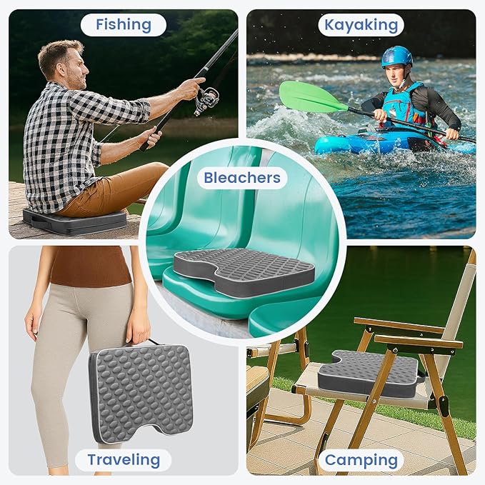 Stadium Seat Cushions 2 Pack - Portable Bleacher Cushions with 2.5-Inch Extra Thick High-Density Foam and Massage Dots, Outdoor Seat Cushions for Sports Events, Travel, Camping, Chairs