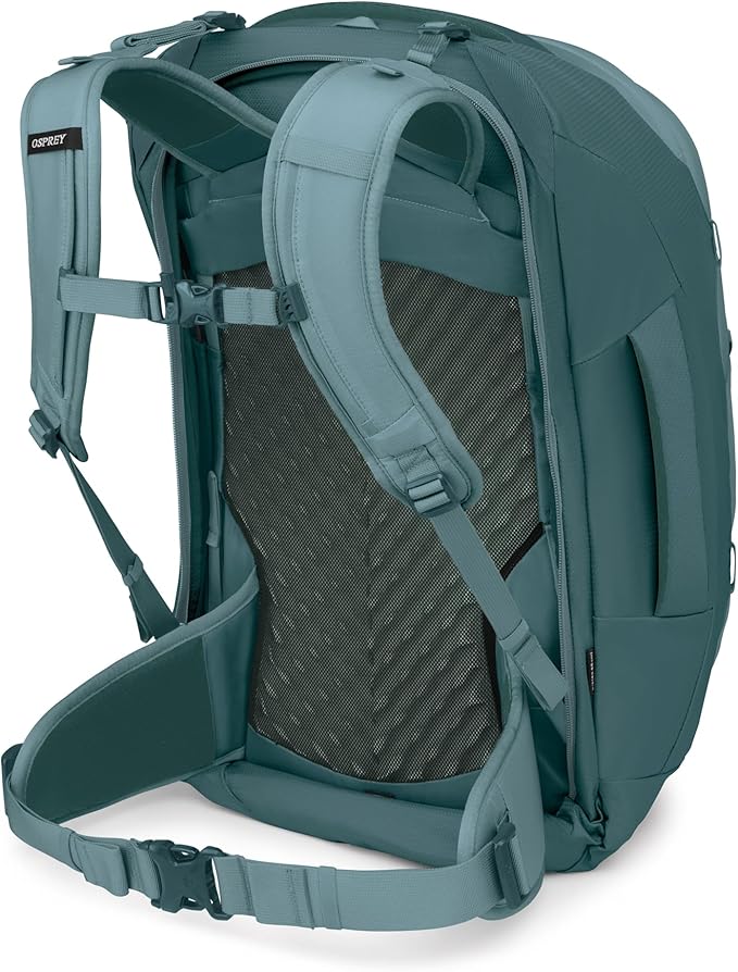 Osprey Farpoint 55L Men's Travel Backpack - Carry On Bag with Personal Item Sized Detachable Daypack, Cascade Blue/Torrent Blue