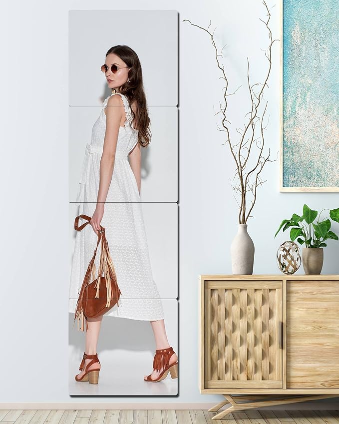 Unbreakable Acrylic Mirror Non-Glass shatterproof Mirror Full Length Wall Gym for Home Mirror Frameless Home Fitness Mirrors (4pcs,12 in x12 in ), Silver