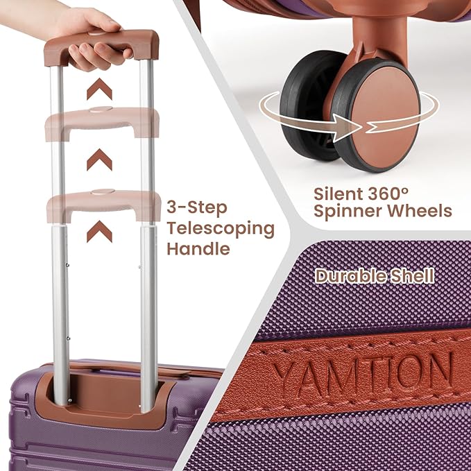 YAMTION Luggage Sets 6 Piece,Hardside 20In Suitcase with Spinner Wheels,TSA Lock,Carry On Suitcase Travel Essentials for Personal Items,Purple