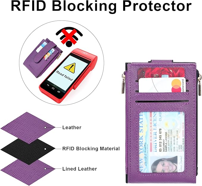 Women's RFID Slim Card Holder Wallet: Thin Bifold with Multi-Card Case & Zipper Coin Pocket Purse (Deep Purple)