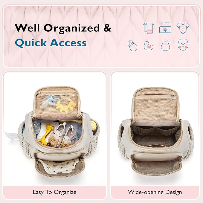 mommore Diaper Bag Small Diaper Backpack Stylish Toddler Baby Mini Maternity Bags Travel Backpacks with Insulated Pockets, Changing Pad, Stroller Straps
