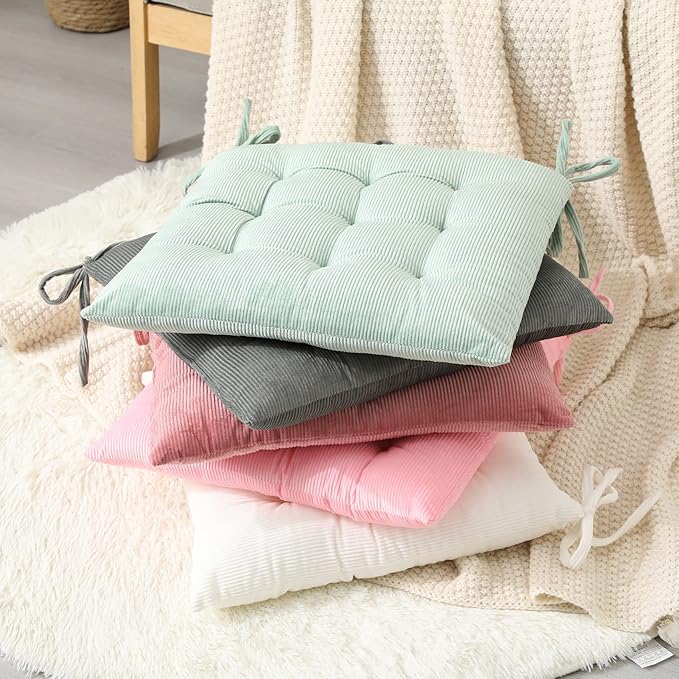 HLOVME Corduroy Chair Cushion with Ties Ultra Soft Warm Floor Cushion for Kids Reading Nook Comfortable Square Seat Cushion for Adult 15.7”x15.7”, Cosmos